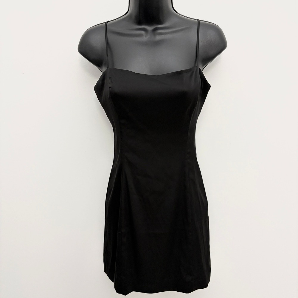 Sunday Best Mini Dress Black Satin Spaghetti Strap Size 2 Black